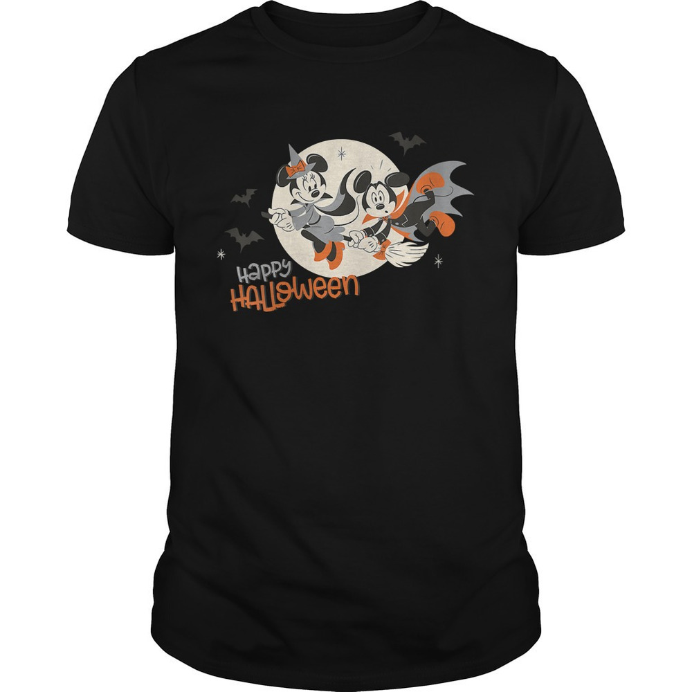 Womens Disney Halloween Minnie And Minnie Flying Vneck Tshirt